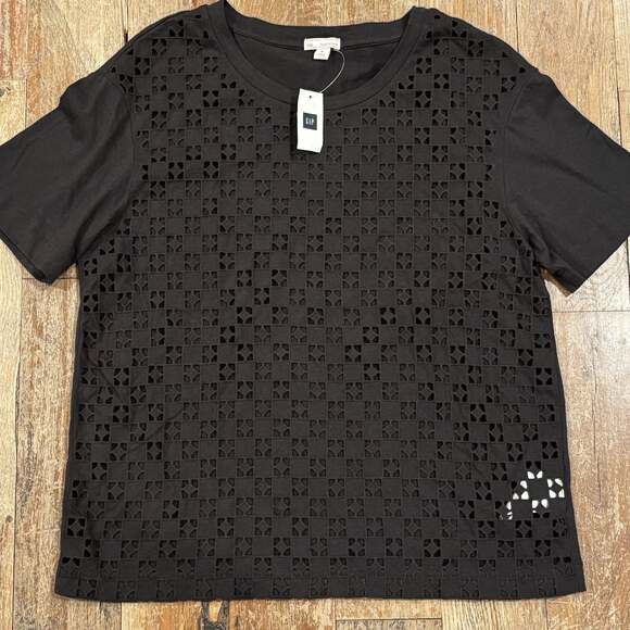 Gap Tops - Gap Black Eyelet Cutout Front Short Sleeve Cotton T-Shirt Size M
